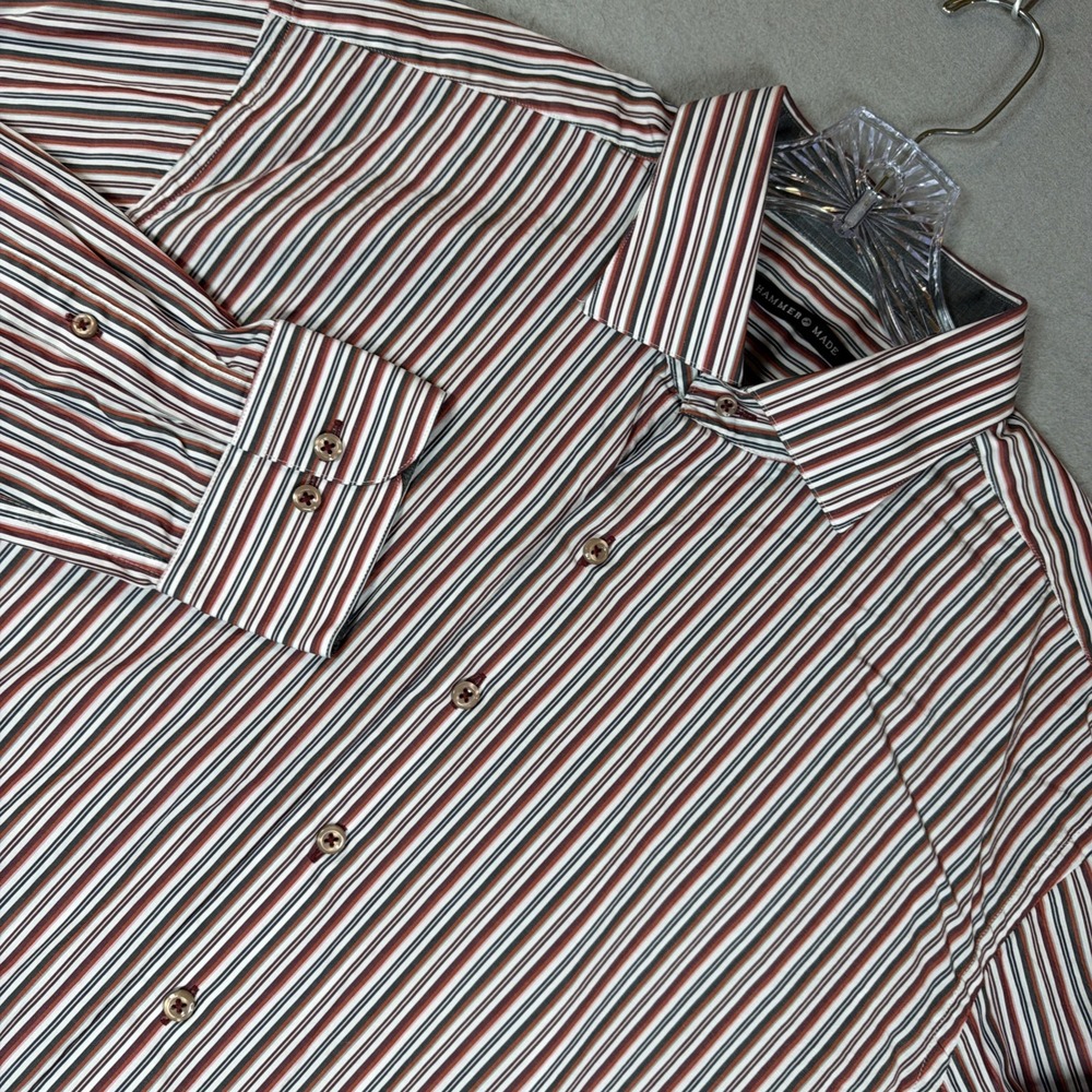 Hammer Made Mens Button Down Shirt 44 17.5 Red Striped Long Sleeve Cotton